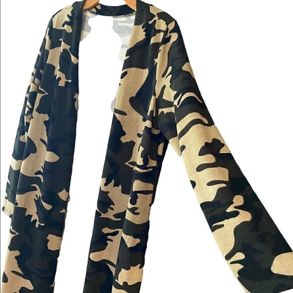 Military Army Green Camo Long Sleeve Maxi Cardigan Duster Sz L - Picture 5 of 8